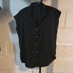 Tahari Black Sleeveless Button-Down Shirt